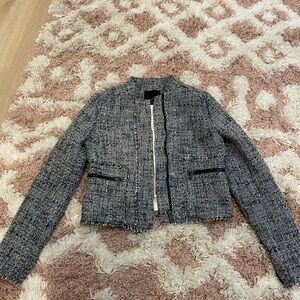 Banana Republic Navy and White Tweed Cropped Blazer